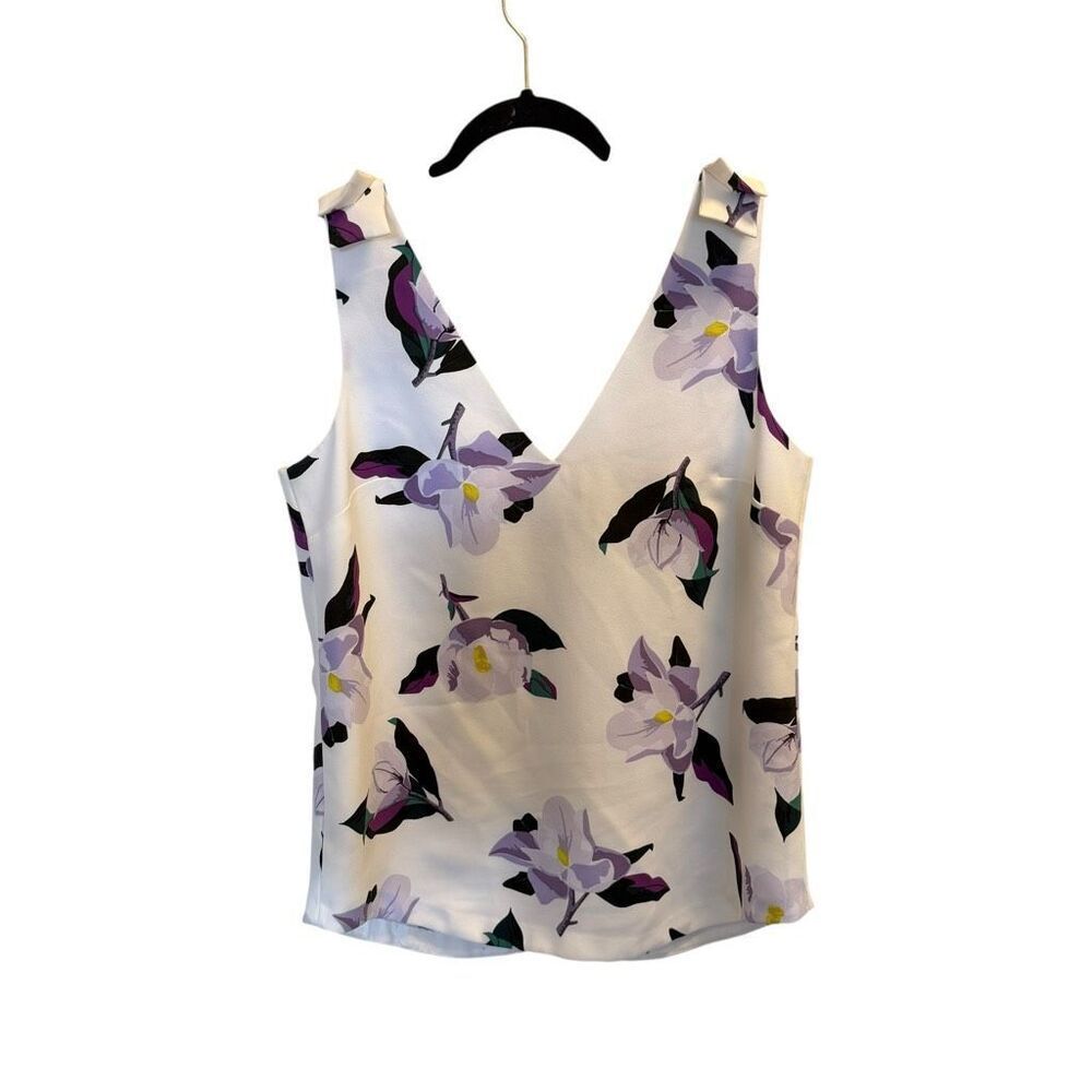 Banana Republic White Floral V-Neck Tank with magnolia Flowers